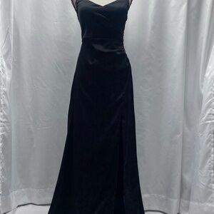 Birdy Grey Black Gown Ruched Front Slit Med.Back Zip